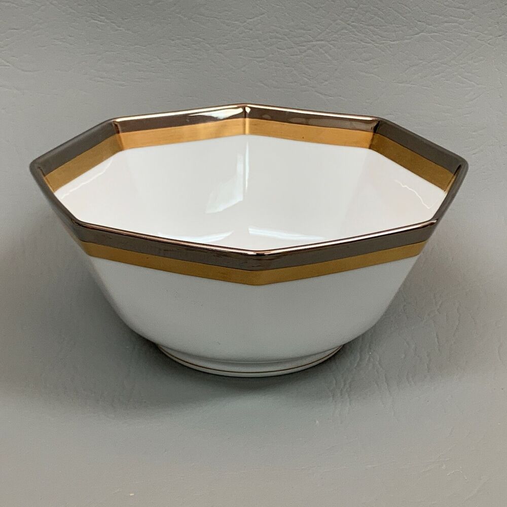 Fitz & Floyd‎ Platine d' Or 7" Bowl Octagon Octagonal White Gold Platinum